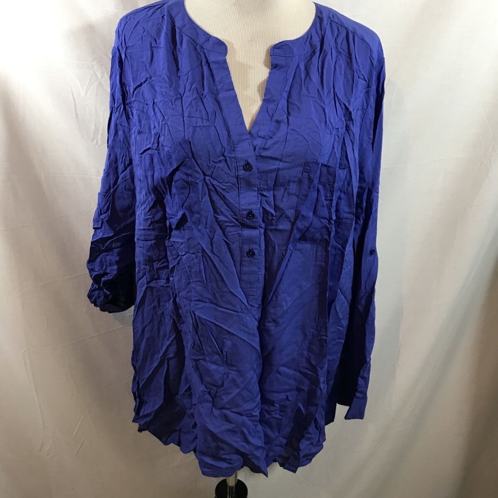 Como Vintage blue/purple roll up sleeve pullover blouse - womens 3X, bust 25.5"